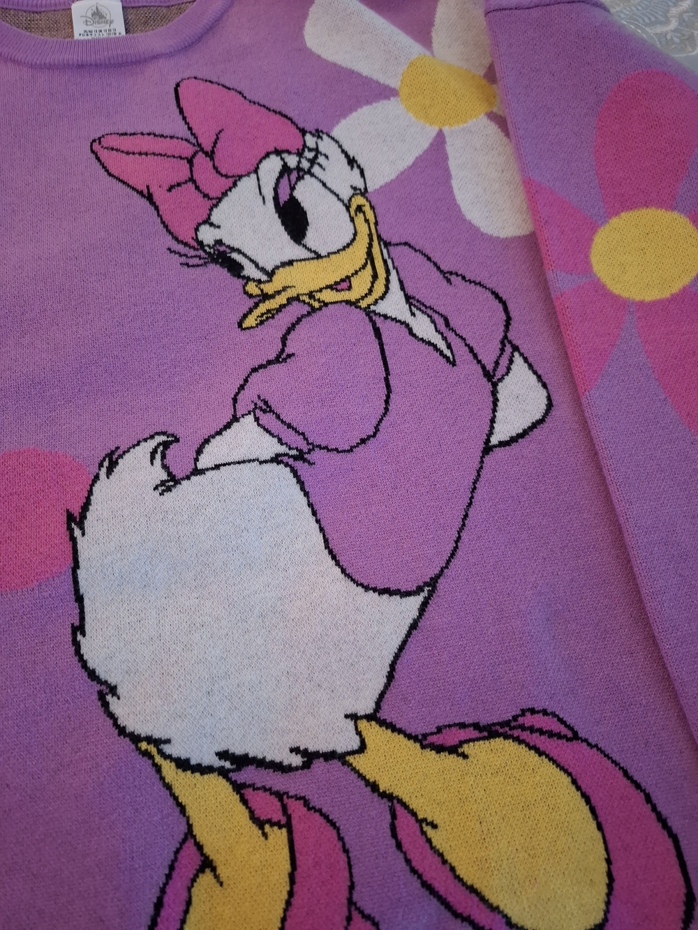 Disney Lilac Daisy Duck Crewneck Sweater with Pink Bow & Yellow Accents - Picture 5 of 13